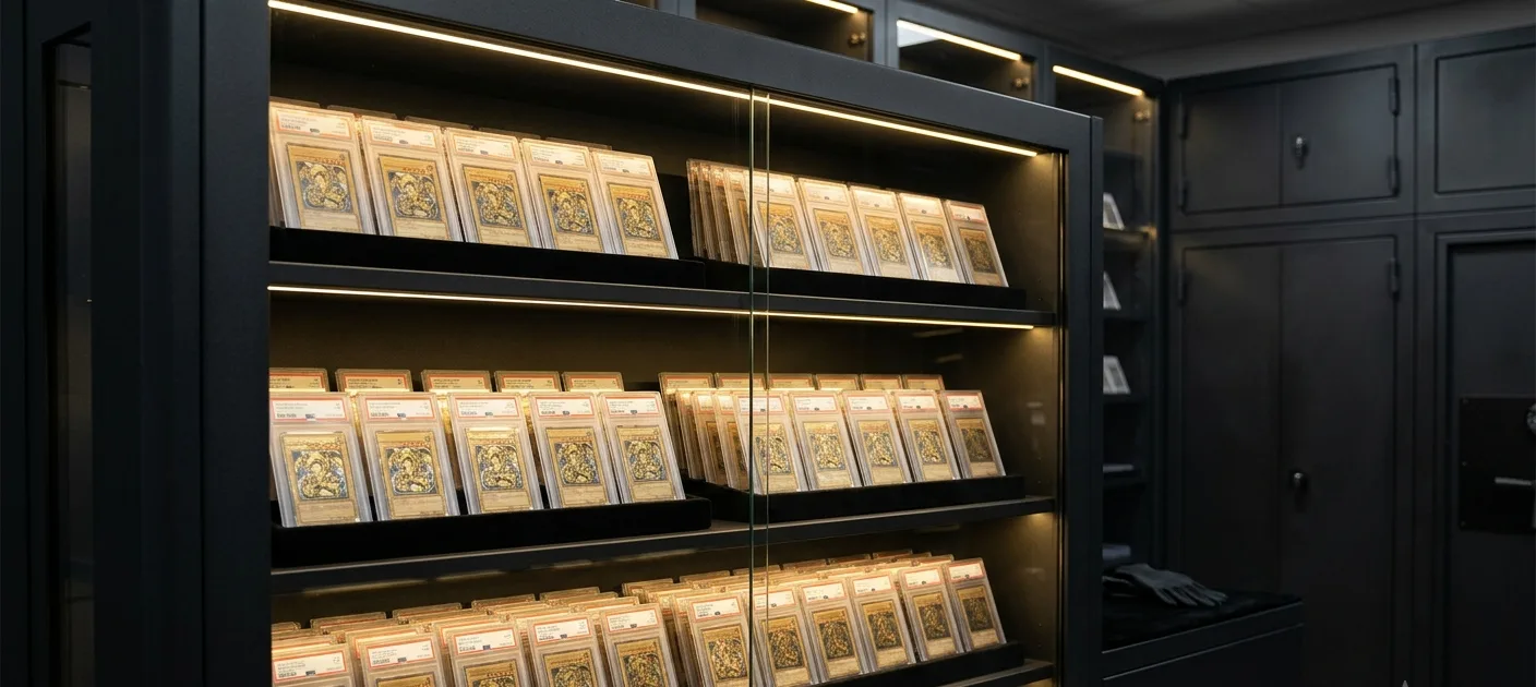 Cartas gradeadas armazenadas com segurança sob custódia da PJG